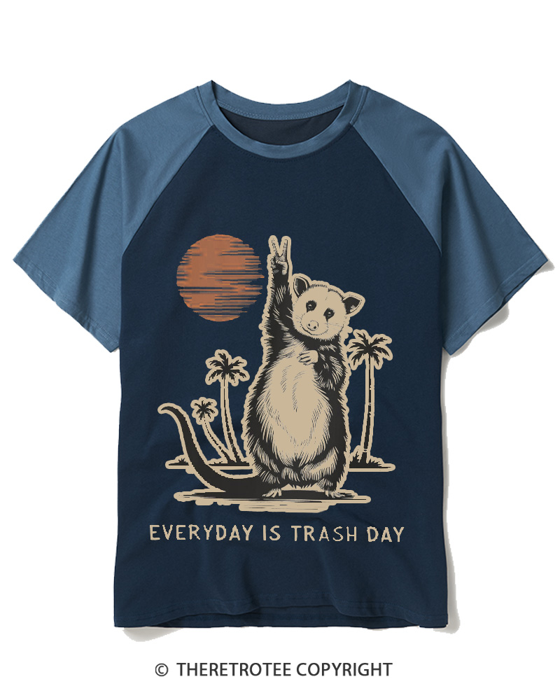 TheRetroTee Everyday Is Trash Day 1970s Raglan Baseball T-Shirt