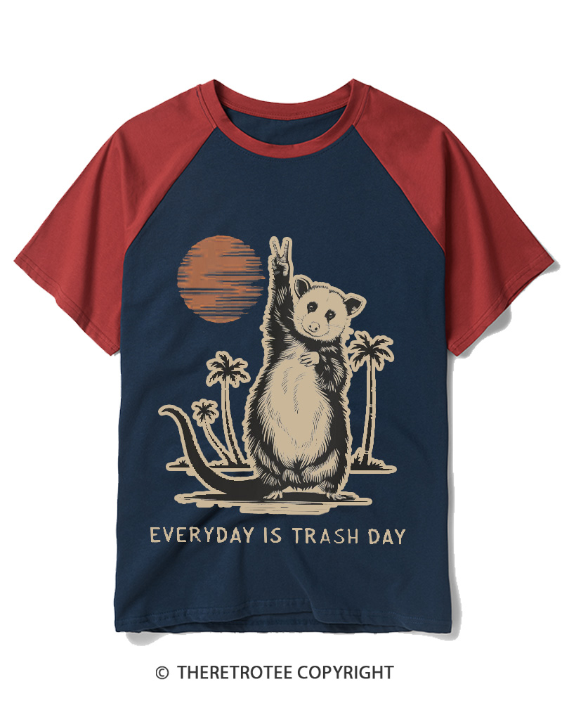 TheRetroTee Everyday Is Trash Day 1970s Raglan Baseball T-Shirt
