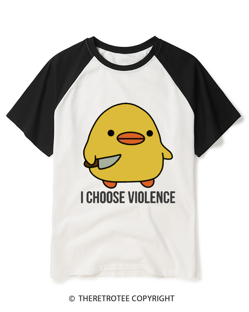 TheRetroTee I Choose Violence 1970s Raglan Baseball T-Shirt