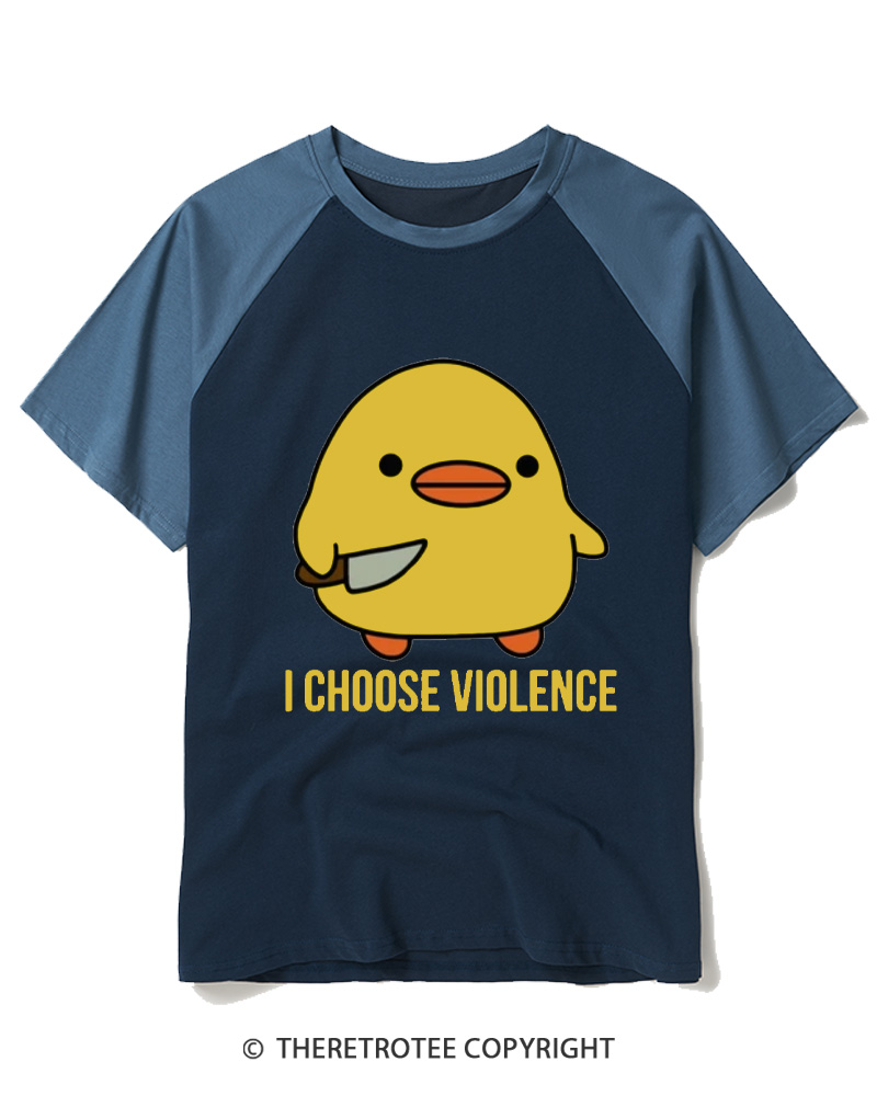 TheRetroTee I Choose Violence 1970s Raglan Baseball T-Shirt