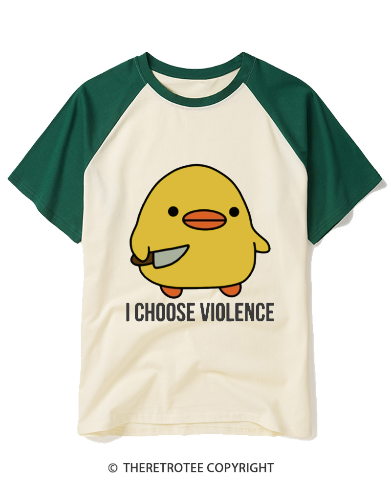 TheRetroTee I Choose Violence 1970s Raglan Baseball T-Shirt