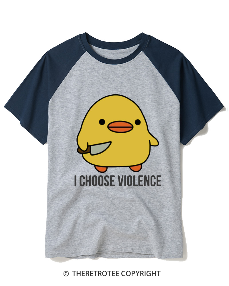 TheRetroTee I Choose Violence 1970s Raglan Baseball T-Shirt