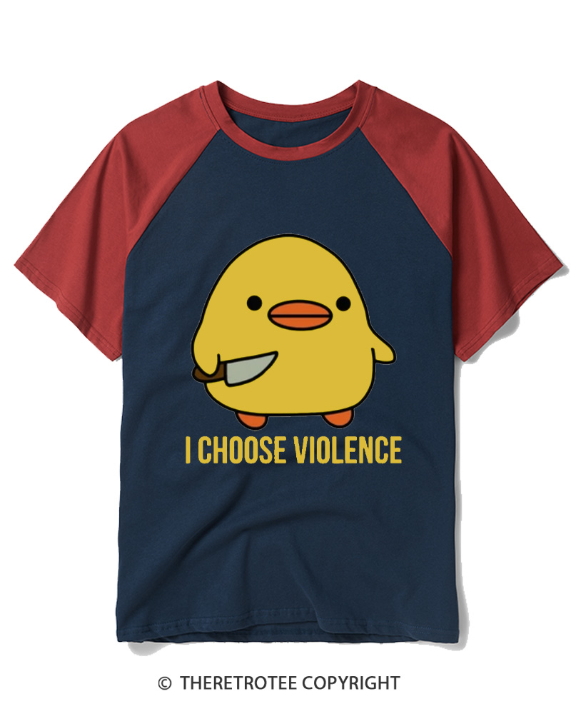 TheRetroTee I Choose Violence 1970s Raglan Baseball T-Shirt