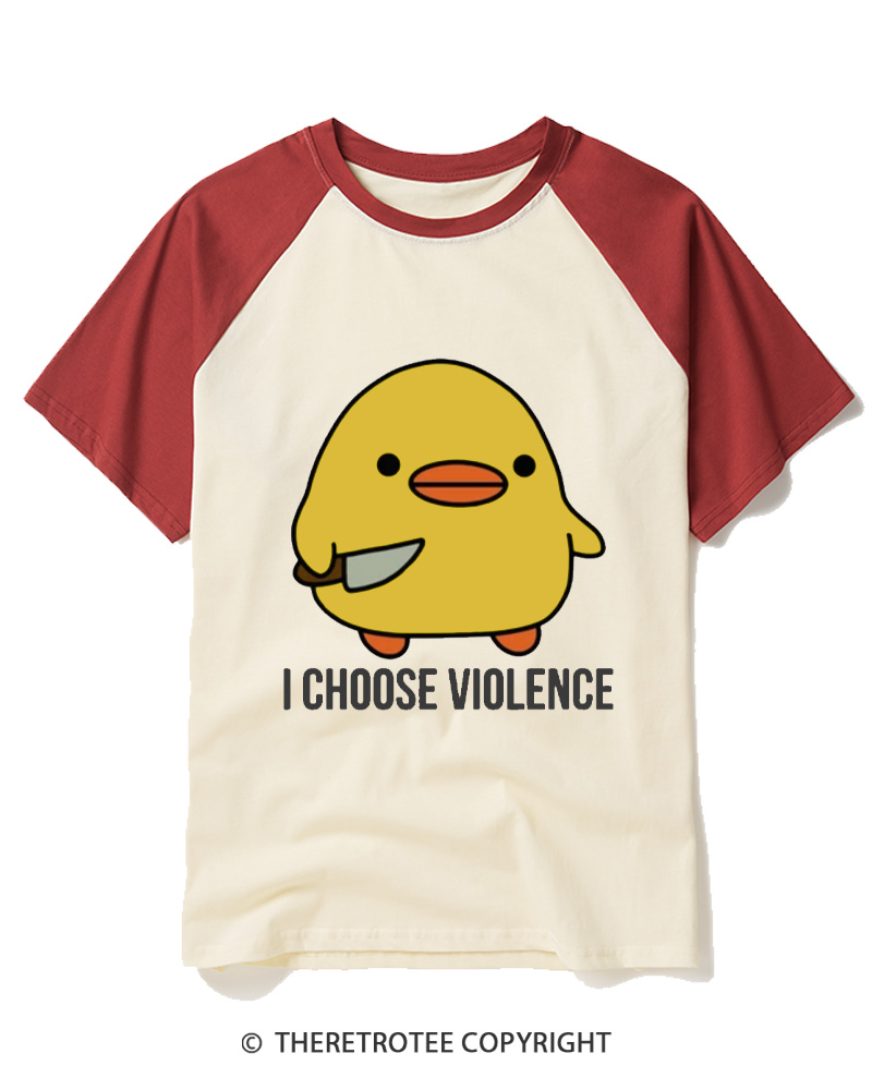 TheRetroTee I Choose Violence 1970s Raglan Baseball T-Shirt