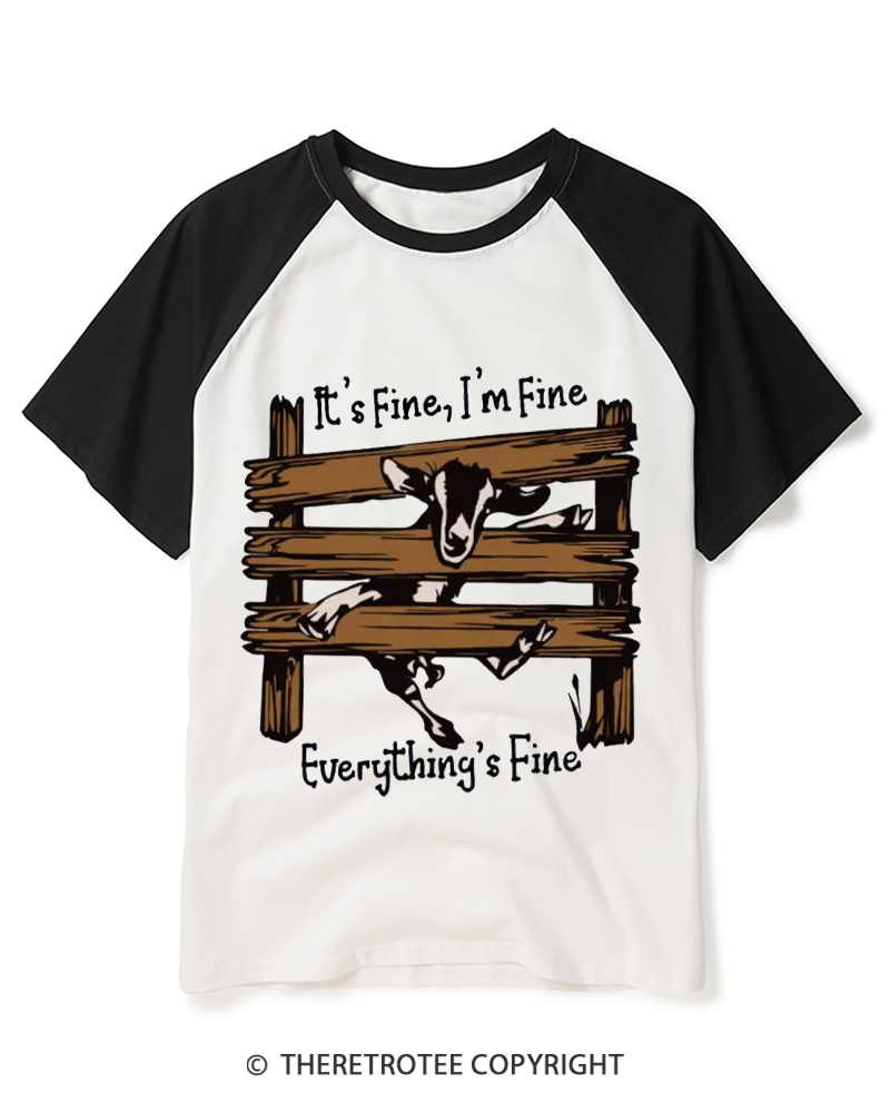 TheRetroTee Everything’s Fine 1960s Raglan Baseball T-Shirt