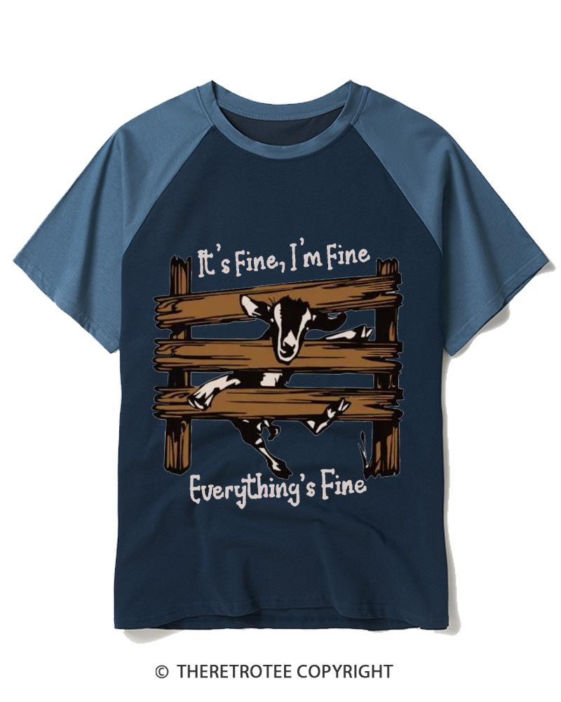 TheRetroTee Everything’s Fine 1960s Raglan Baseball T-Shirt