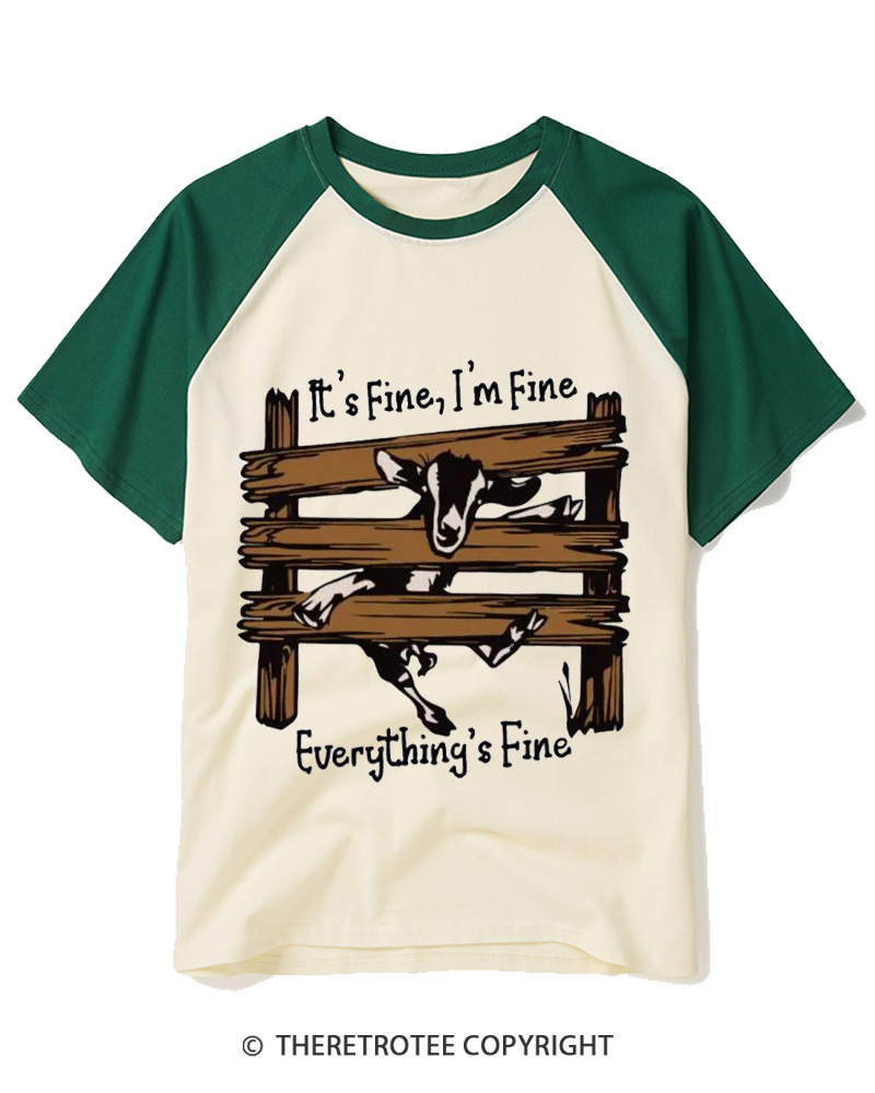 TheRetroTee Everything’s Fine 1960s Raglan Baseball T-Shirt
