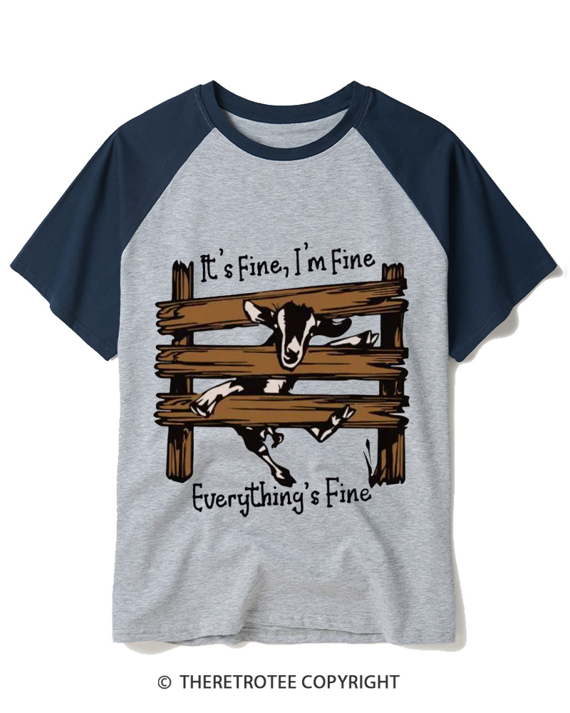 TheRetroTee Everything’s Fine 1960s Raglan Baseball T-Shirt
