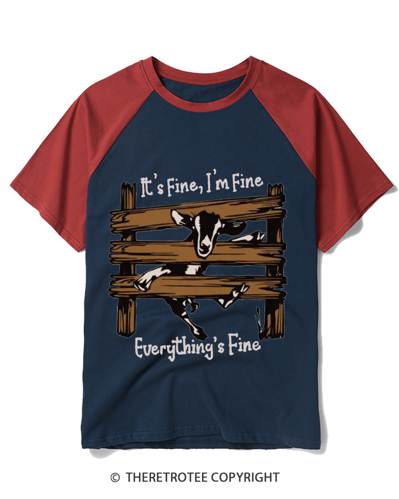 TheRetroTee Everything’s Fine 1960s Raglan Baseball T-Shirt
