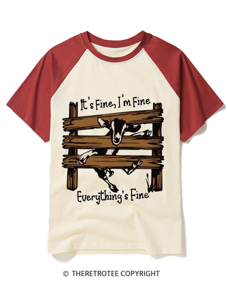 TheRetroTee Everything’s Fine 1960s Raglan Baseball T-Shirt