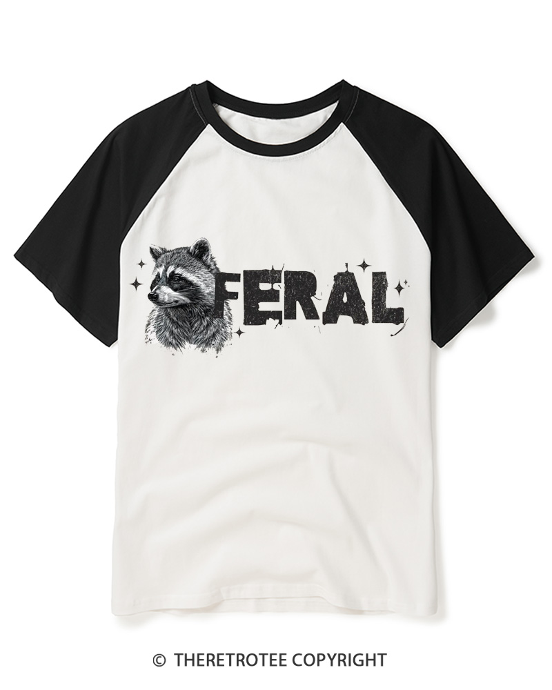 TheRetroTee Feral Raccoon 1970s Raglan Baseball T-Shirt