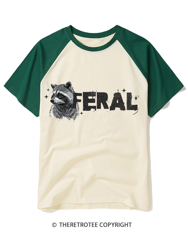 TheRetroTee Feral Raccoon 1970s Raglan Baseball T-Shirt