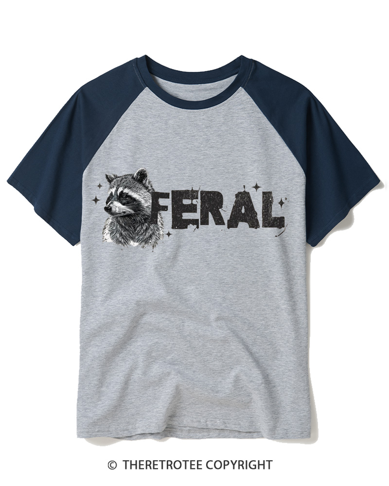 TheRetroTee Feral Raccoon 1970s Raglan Baseball T-Shirt