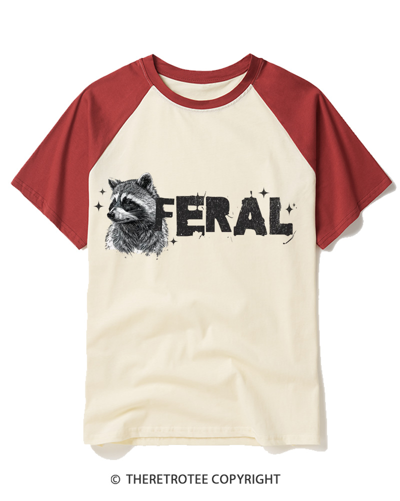 TheRetroTee Feral Raccoon 1970s Raglan Baseball T-Shirt