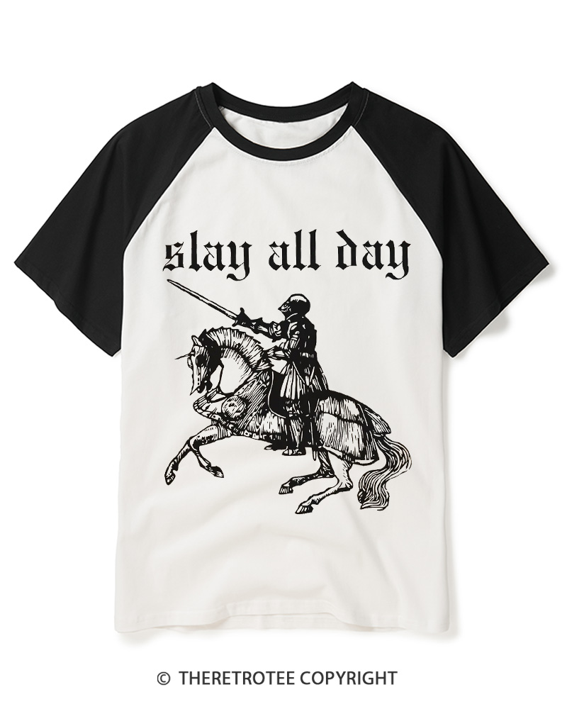 TheRetroTee Slay All Day Raglan Baseball T-Shirt