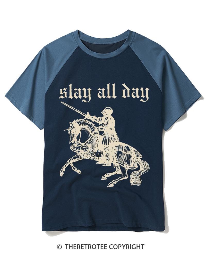 TheRetroTee Slay All Day Raglan Baseball T-Shirt