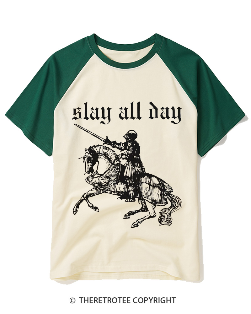 TheRetroTee Slay All Day Raglan Baseball T-Shirt