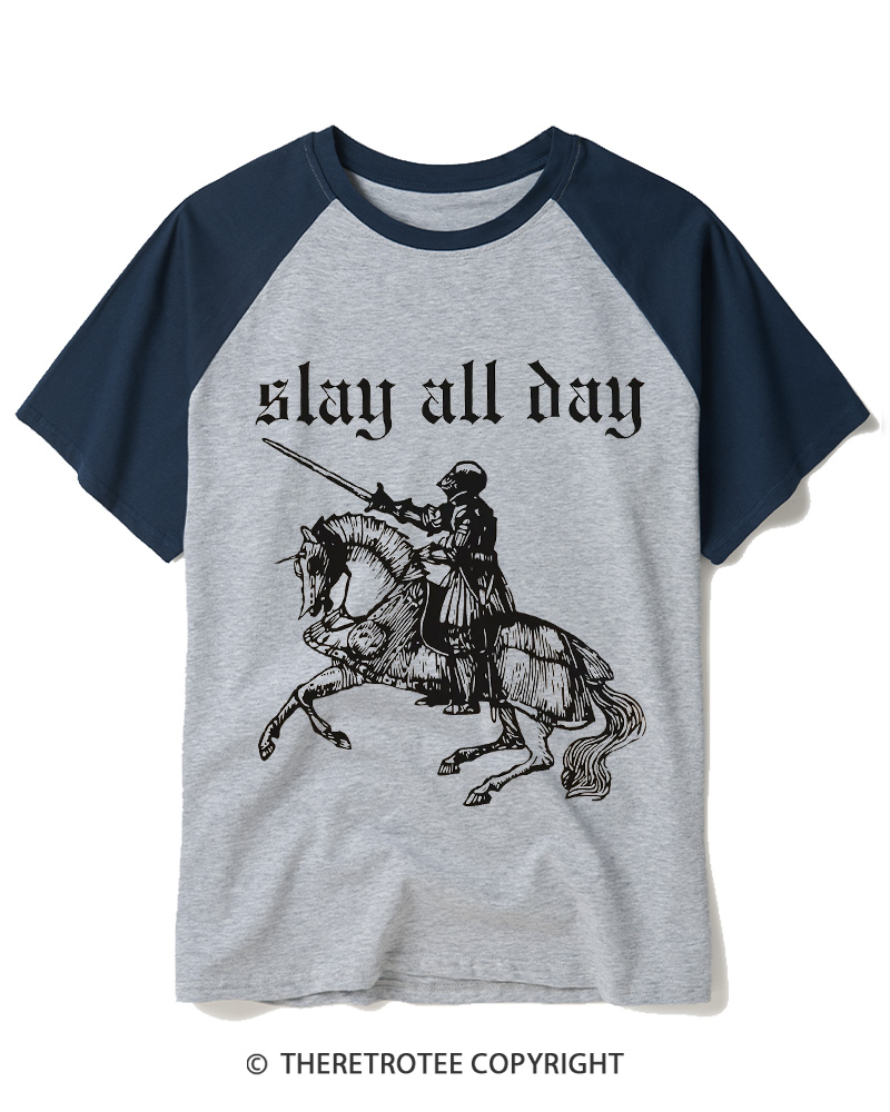 TheRetroTee Slay All Day Raglan Baseball T-Shirt