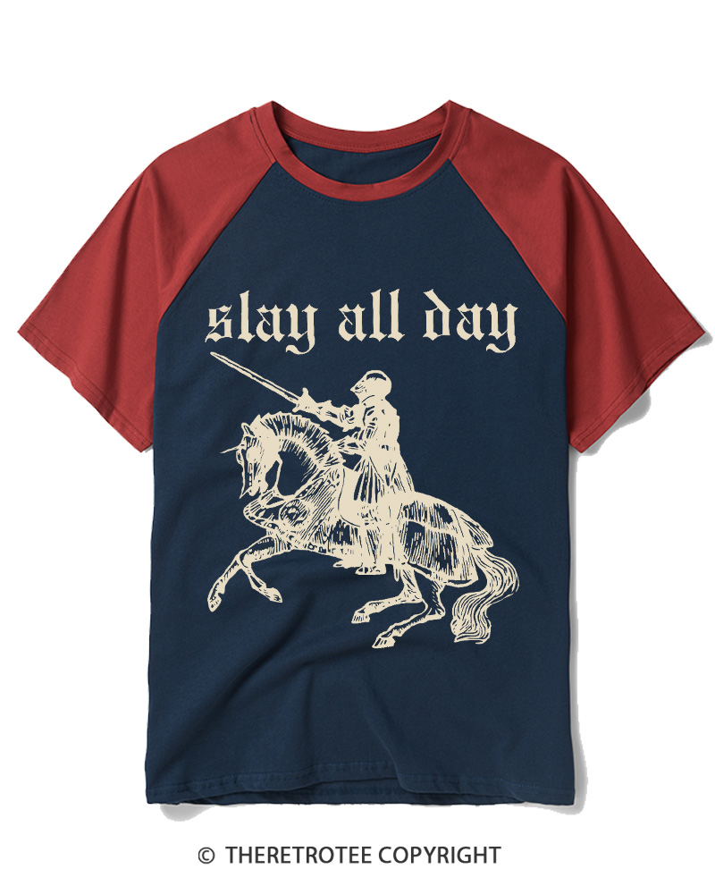 TheRetroTee Slay All Day Raglan Baseball T-Shirt
