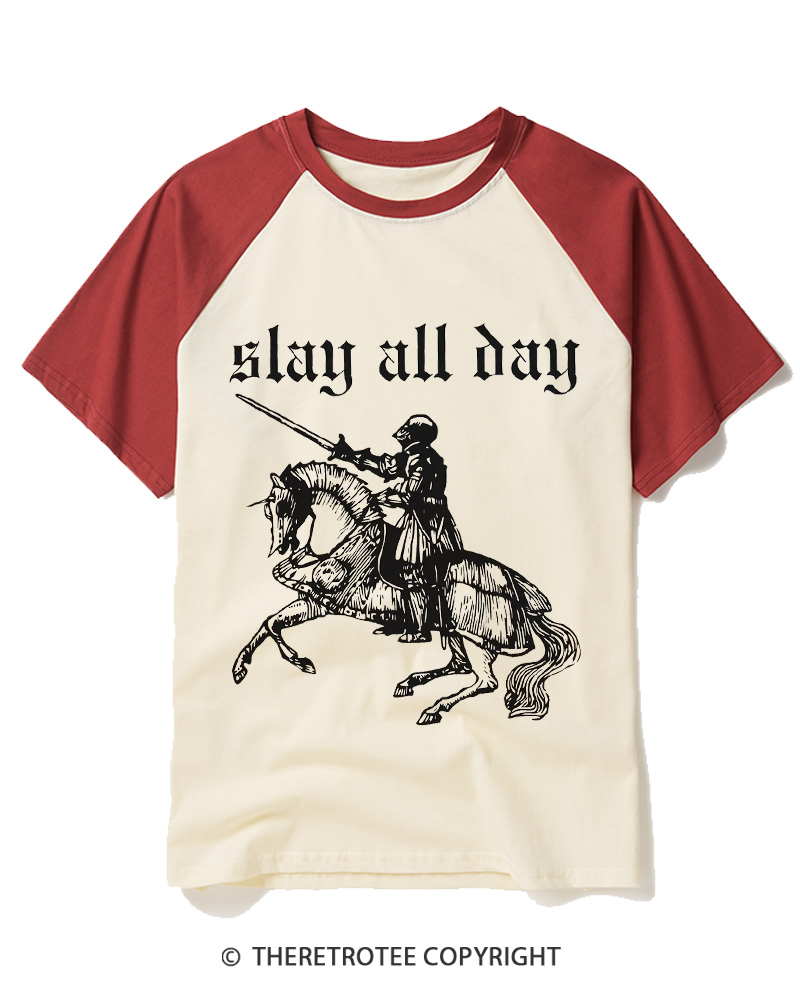 TheRetroTee Slay All Day Raglan Baseball T-Shirt