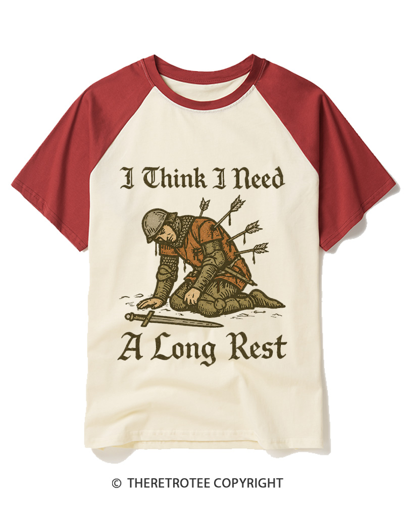 TheRetroTee I Think I Need A Long Rest Raglan Baseball T-Shirt