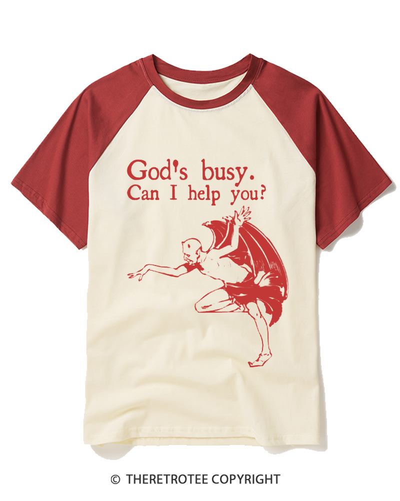 TheRetroTee God’s Busy 2000s Raglan Baseball T-Shirt