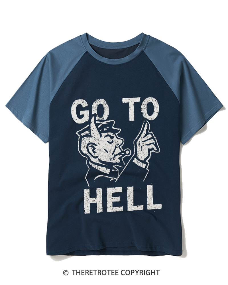 TheRetroTee Go To Hell 1950s Raglan Baseball T-Shirt