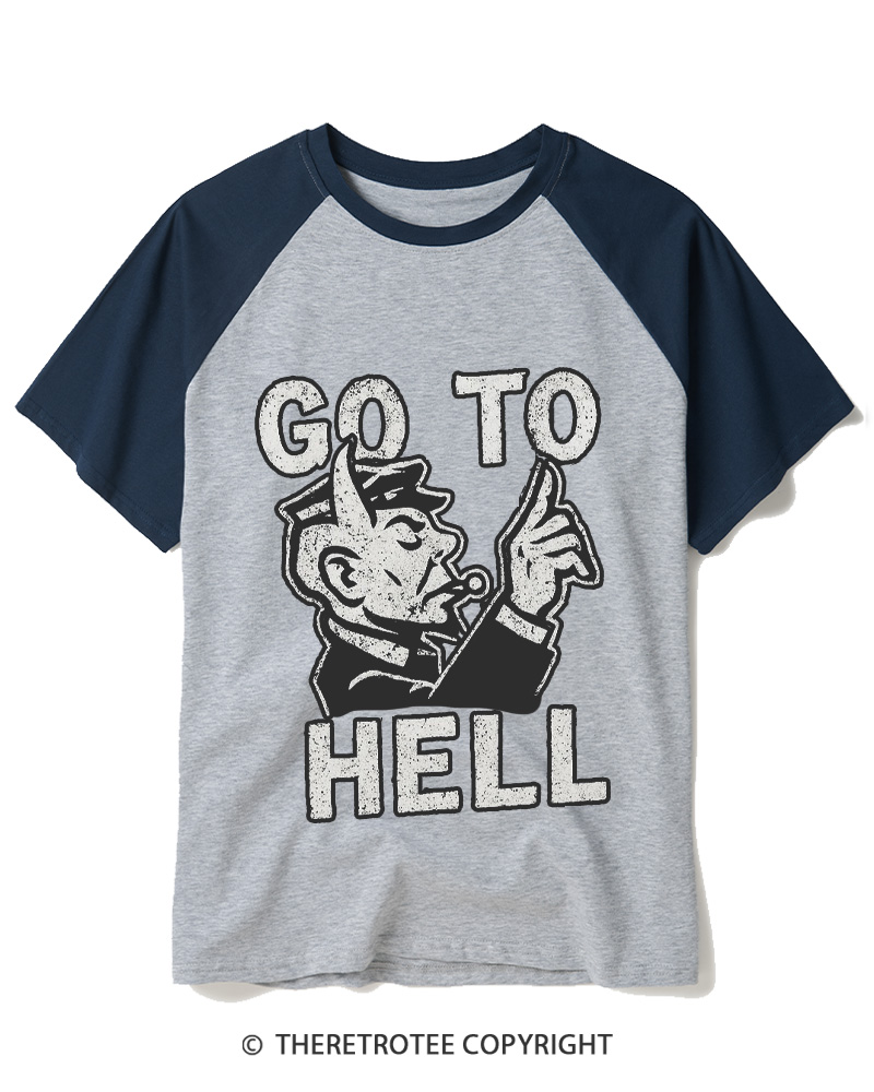 TheRetroTee Go To Hell 1950s Raglan Baseball T-Shirt