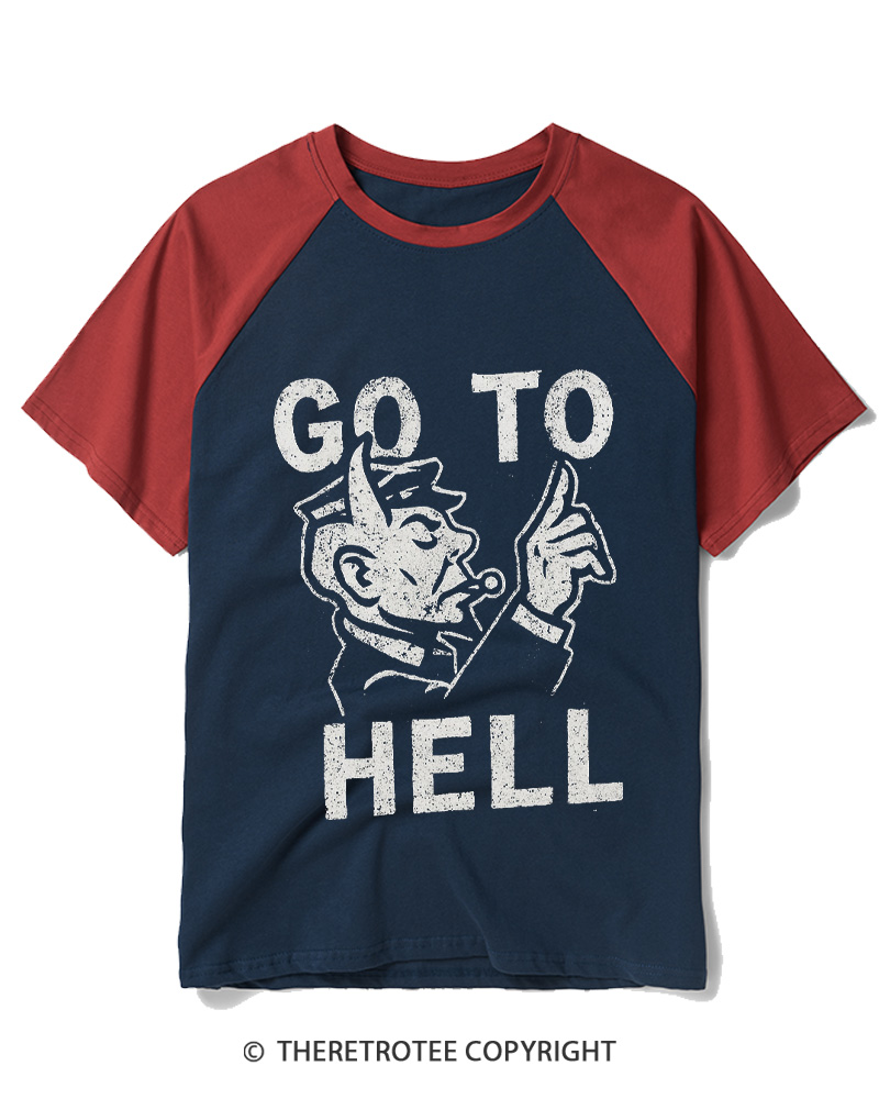 TheRetroTee Go To Hell 1950s Raglan Baseball T-Shirt