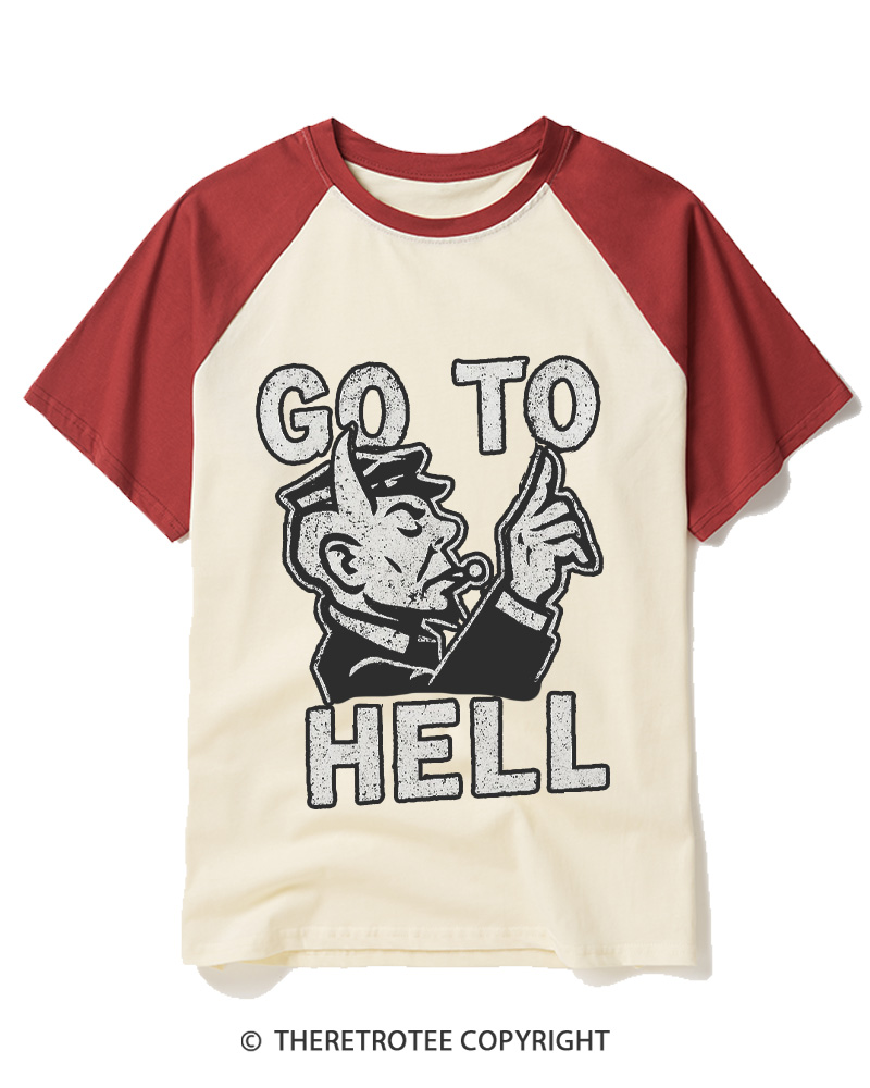 TheRetroTee Go To Hell 1950s Raglan Baseball T-Shirt