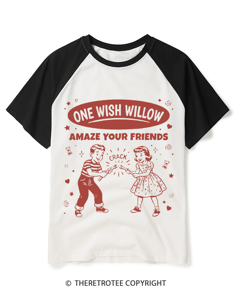TheRetroTee One Wish Willow Vintage Halloween Raglan Baseball T-Shirt