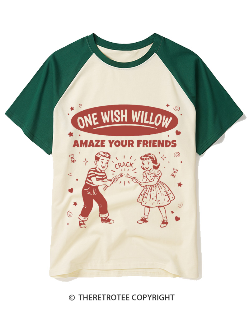 TheRetroTee One Wish Willow Vintage Halloween Raglan Baseball T-Shirt