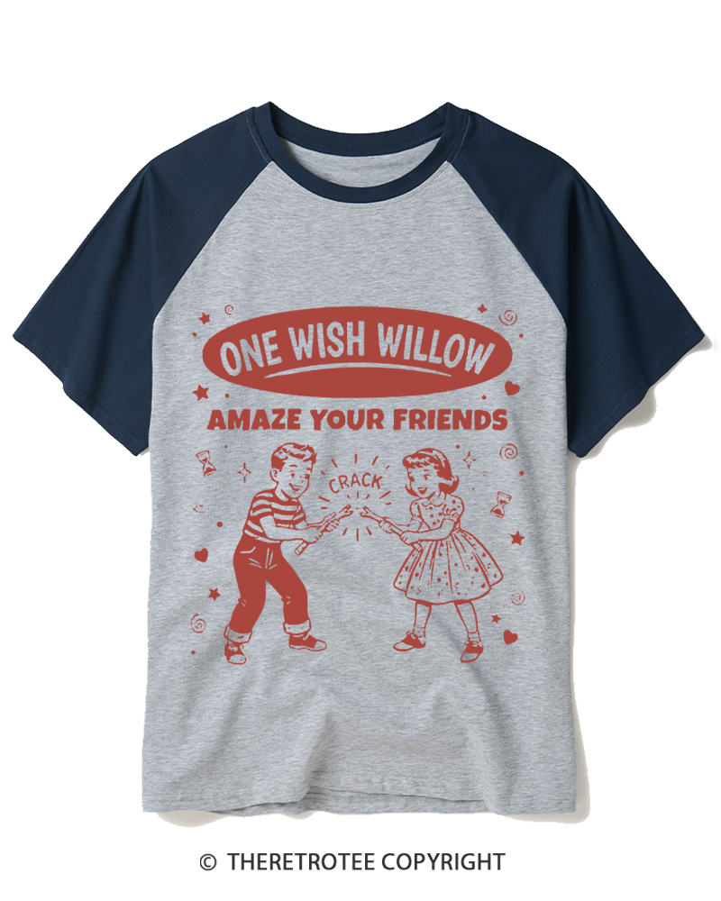 TheRetroTee One Wish Willow Vintage Halloween Raglan Baseball T-Shirt