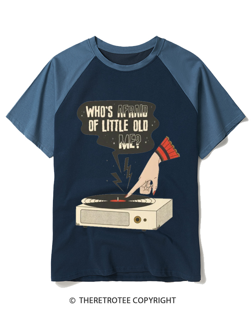 TheRetroTee Who's Afraid Of Little Old Me 1970s Halloween Raglan Baseball T-Shirt