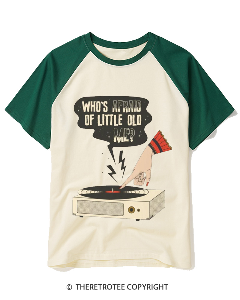 TheRetroTee Who's Afraid Of Little Old Me 1970s Halloween Raglan Baseball T-Shirt