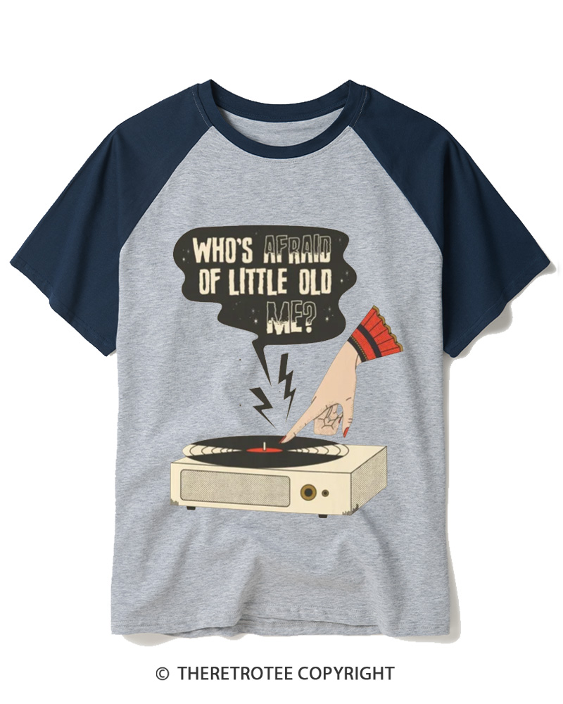 TheRetroTee Who's Afraid Of Little Old Me 1970s Halloween Raglan Baseball T-Shirt