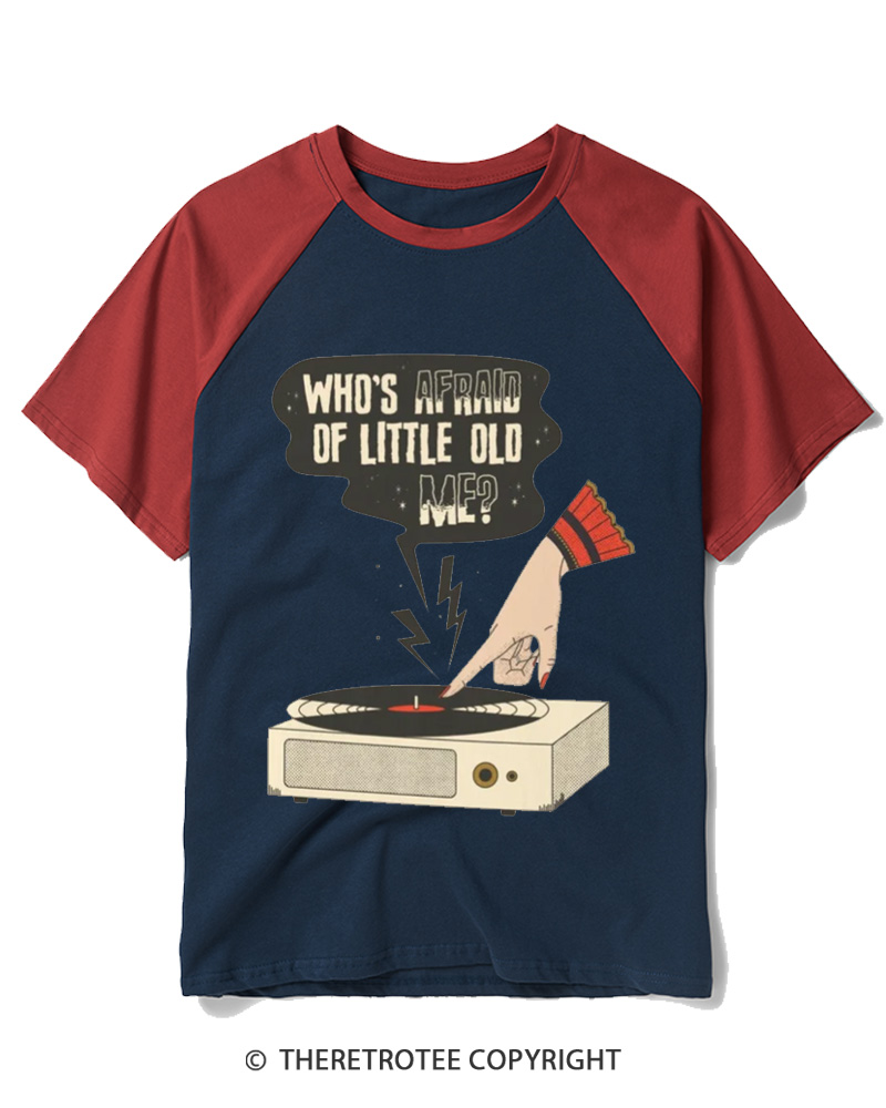 TheRetroTee Who's Afraid Of Little Old Me 1970s Halloween Raglan Baseball T-Shirt