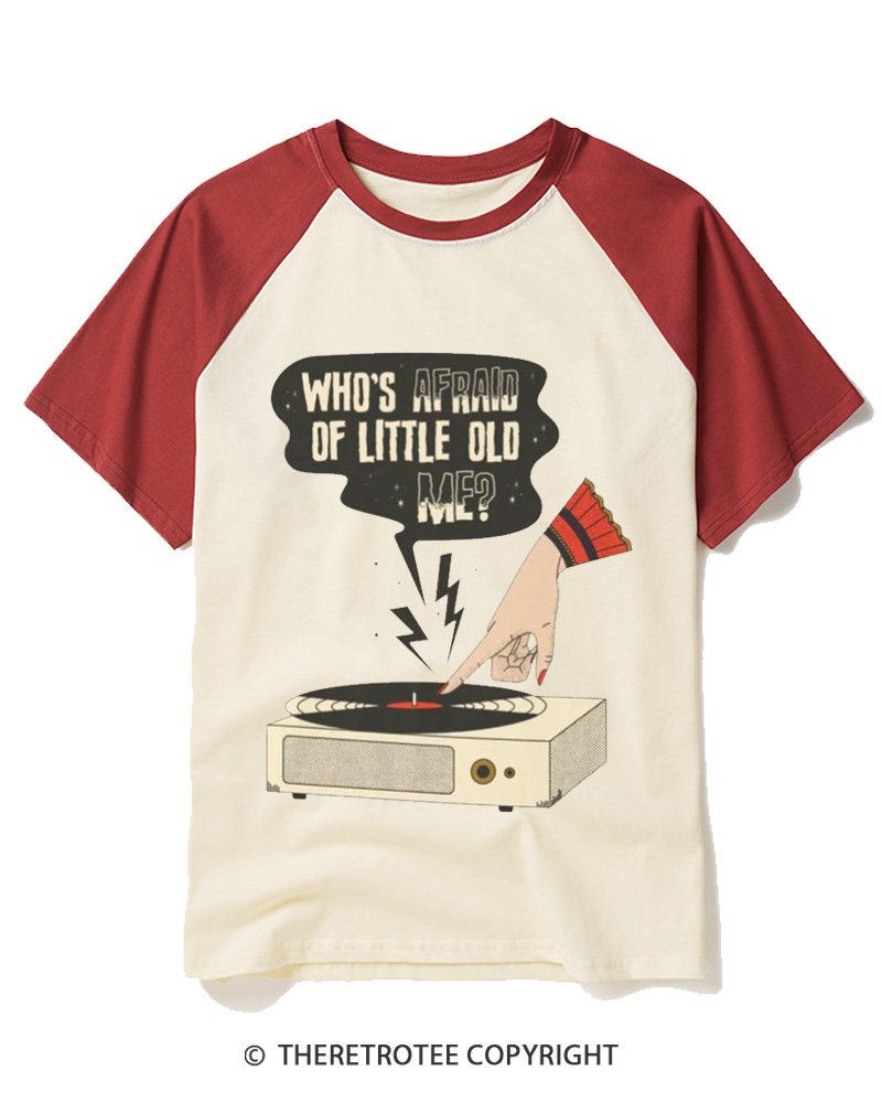 TheRetroTee Who's Afraid Of Little Old Me 1970s Halloween Raglan Baseball T-Shirt