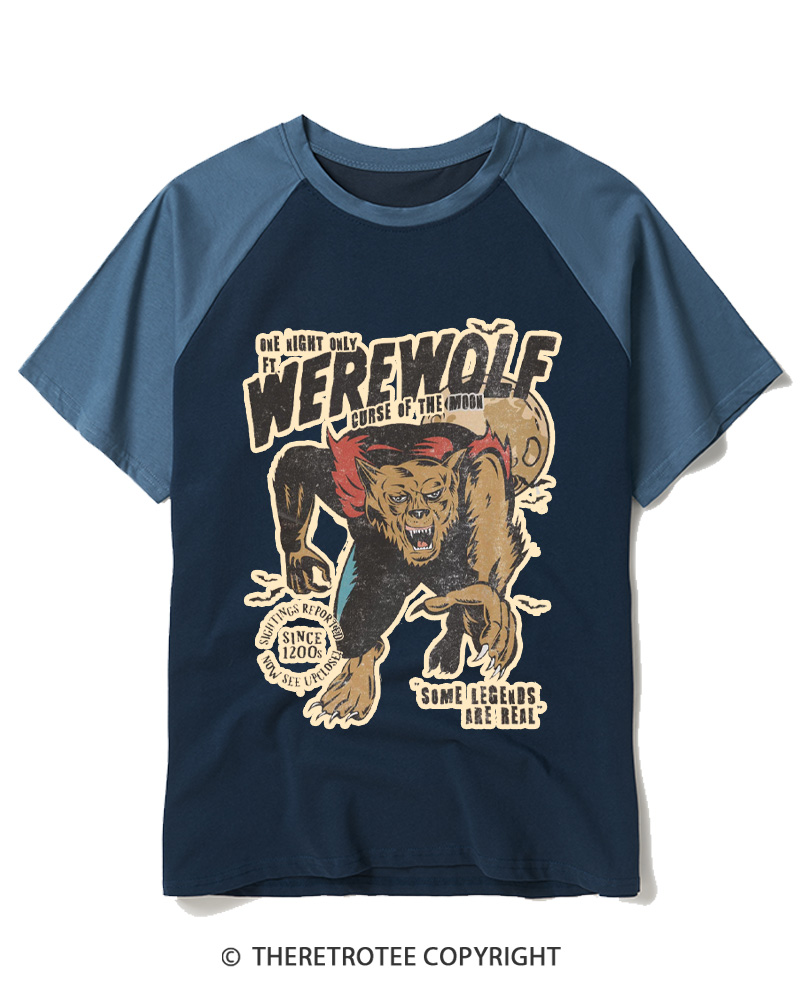 TheRetroTee Werewolf 1970s Raglan Baseball T-Shirt