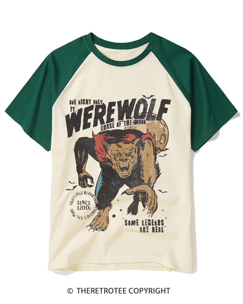 TheRetroTee Werewolf 1970s Raglan Baseball T-Shirt