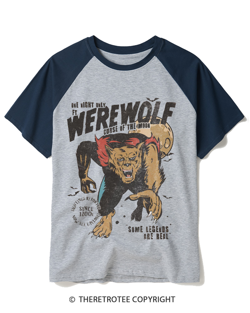 TheRetroTee Werewolf 1970s Raglan Baseball T-Shirt