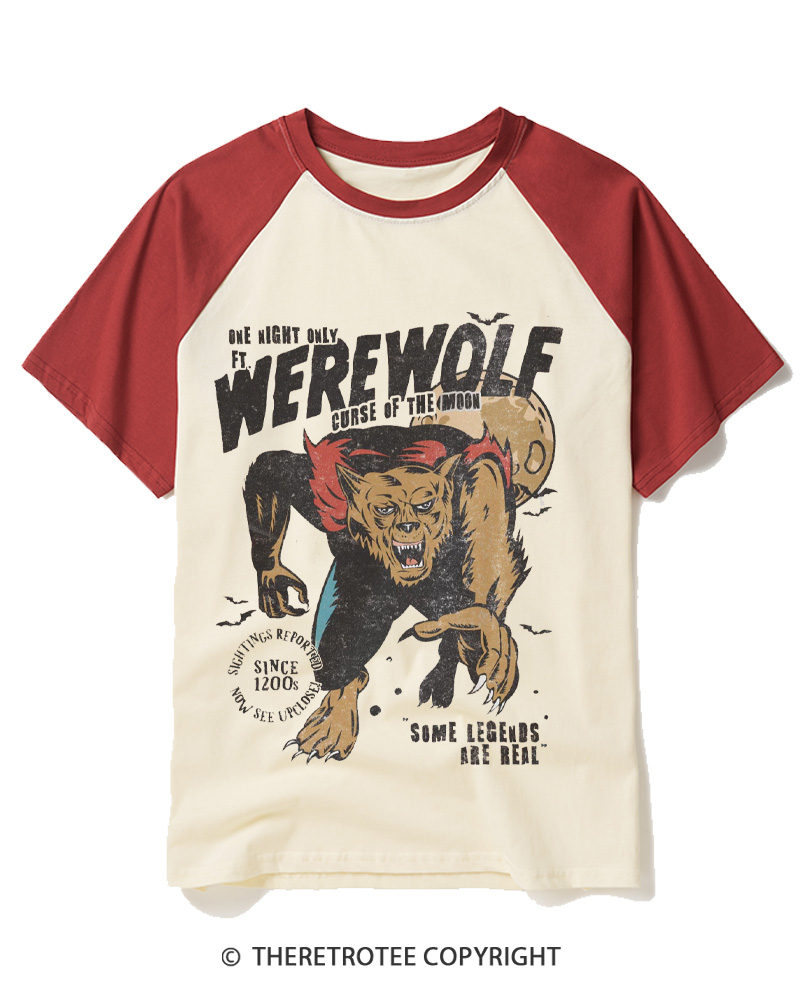TheRetroTee Werewolf 1970s Raglan Baseball T-Shirt