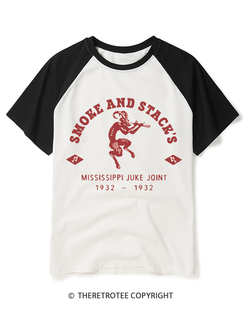 TheRetroTee Smoke & Stack's Juke Joint 1930s Raglan Baseball T-Shirt