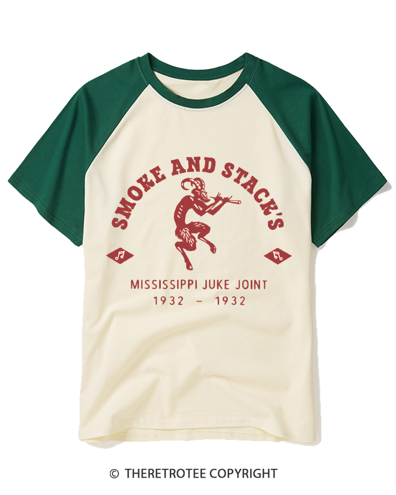 TheRetroTee Smoke & Stack's Juke Joint 1930s Raglan Baseball T-Shirt