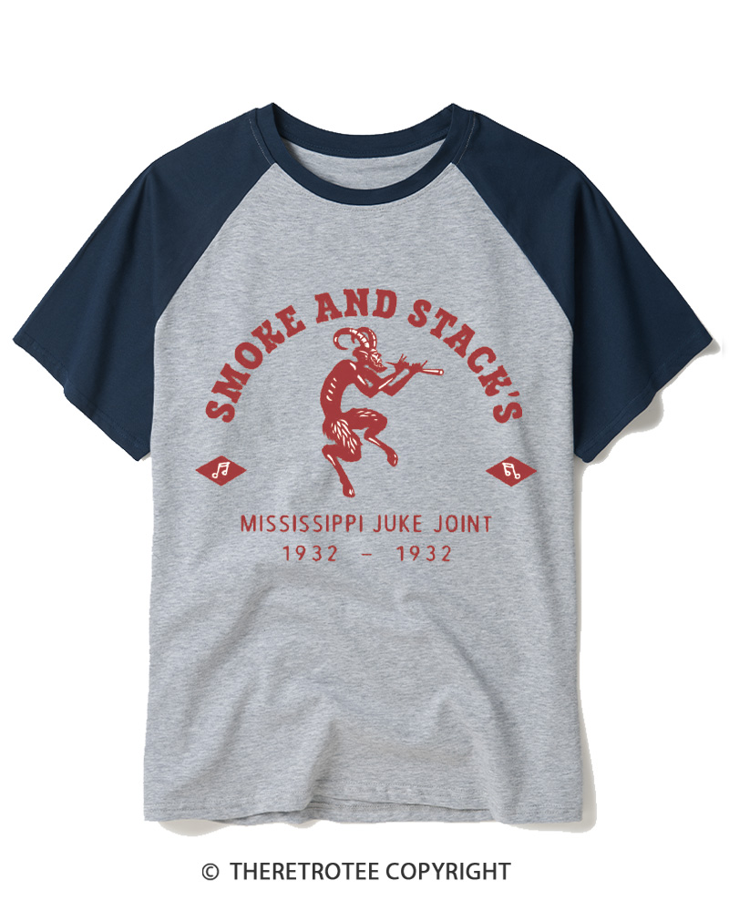 TheRetroTee Smoke & Stack's Juke Joint 1930s Raglan Baseball T-Shirt