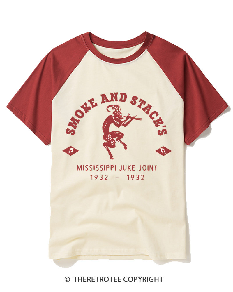 TheRetroTee Smoke & Stack's Juke Joint 1930s Raglan Baseball T-Shirt