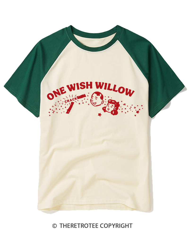 TheRetroTee One Wish Willow Vintage Raglan Baseball T-Shirt