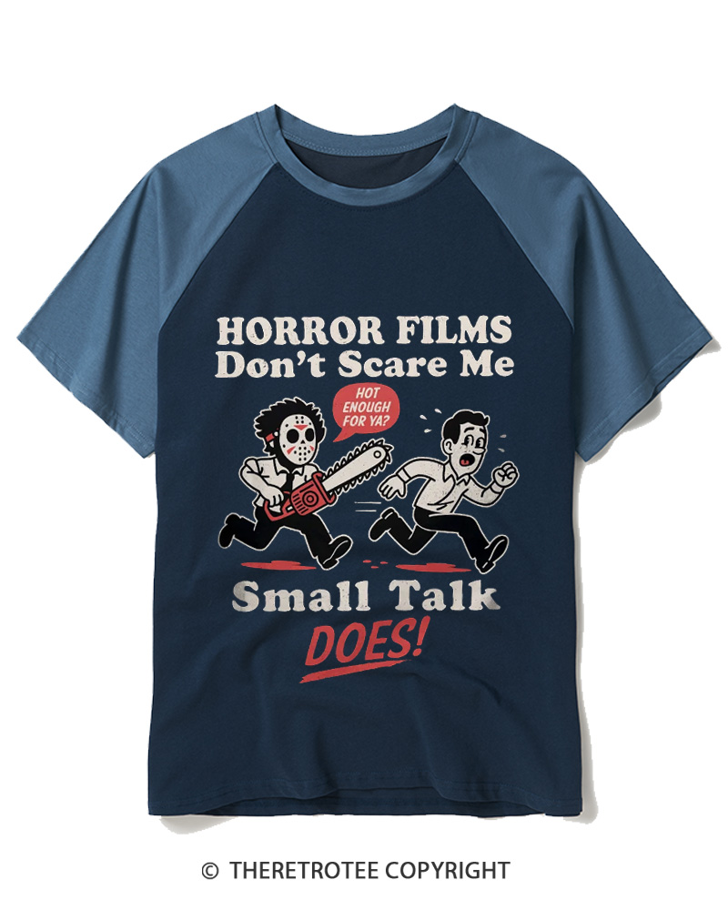 TheRetroTee Horror Small Talk 1980s Raglan Baseball T-Shirt