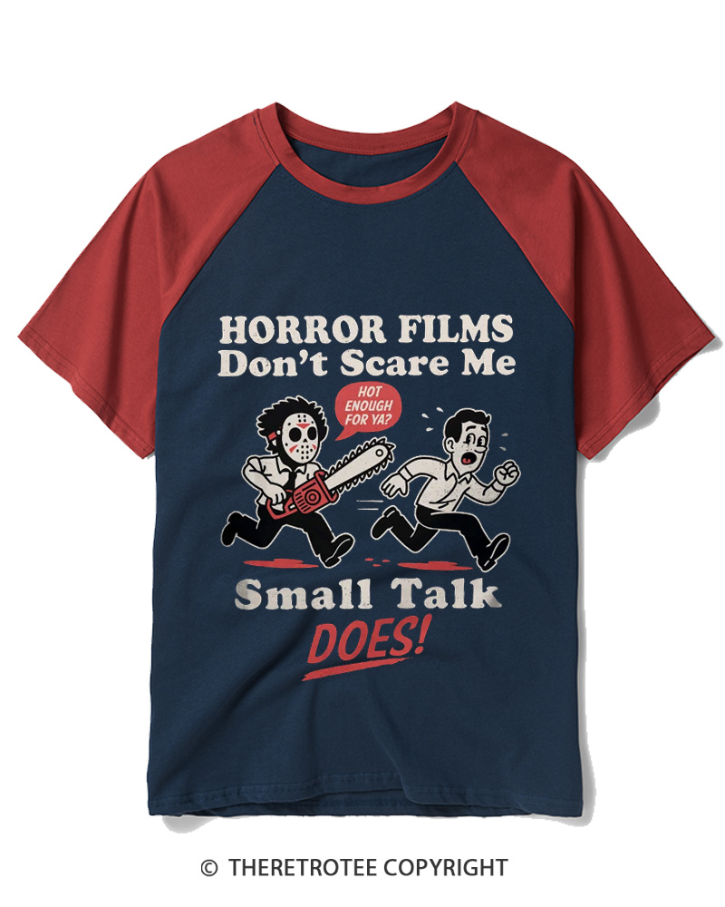 TheRetroTee Horror Small Talk 1980s Raglan Baseball T-Shirt