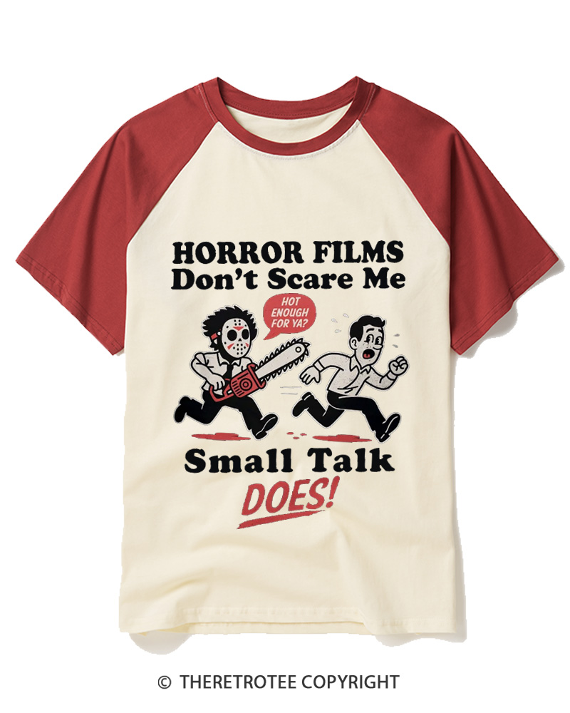 TheRetroTee Horror Small Talk 1980s Raglan Baseball T-Shirt